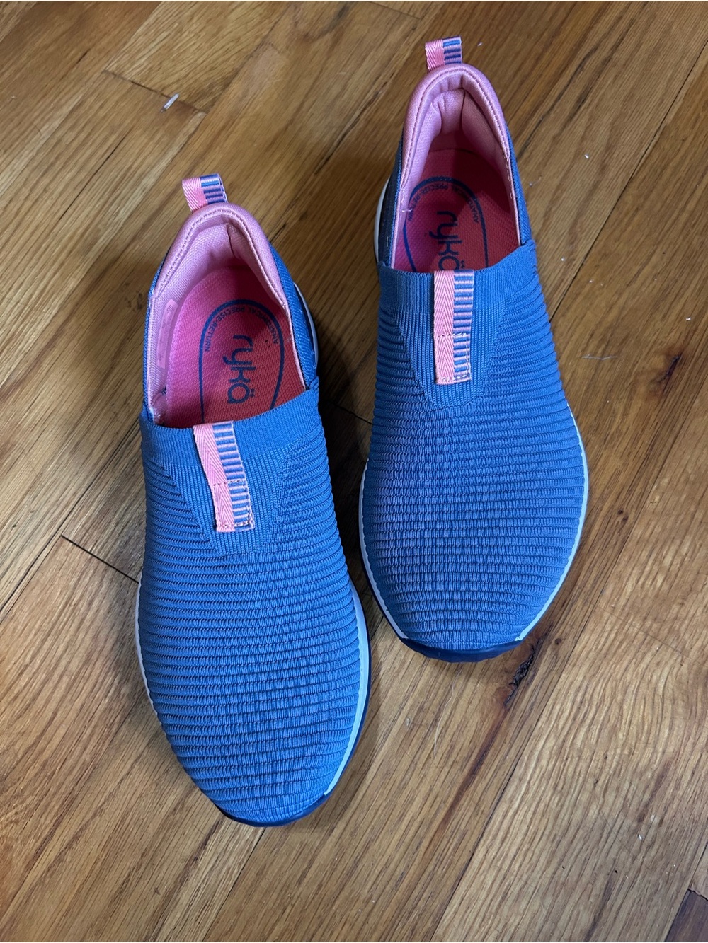 Ryka Echo Knit Slip on Sneakers Atlantic Blue Women’s 8 Pull Tab Low Top Comfort